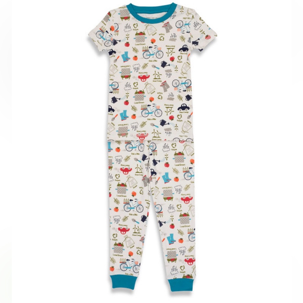 NWT Pajamas For Peace Recycle Print Kids Neutral Organic 2PC Pants Set 12m
